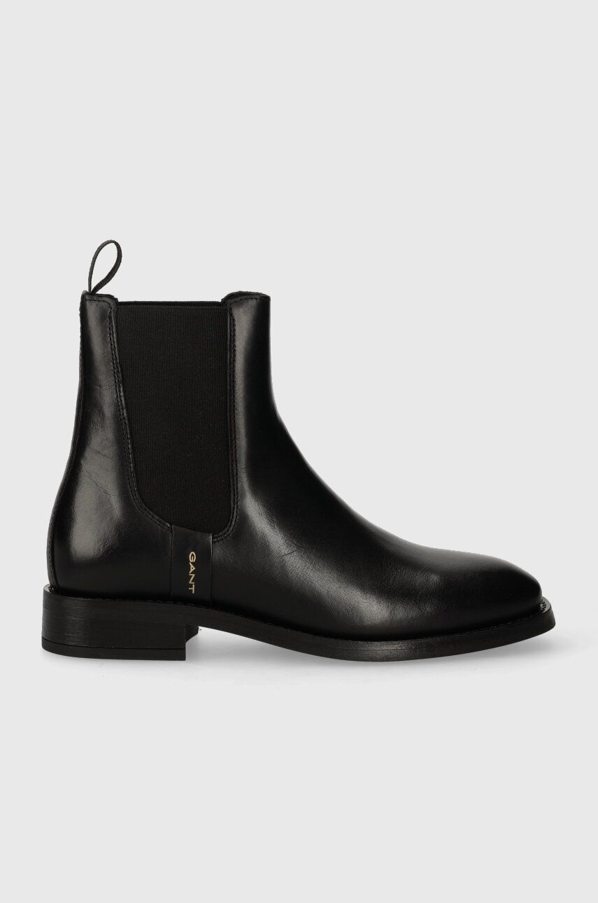 Kožené kotníkové boty Gant Fayy dámské, černá barva, na plochém podpatku, 27551336.G00 - černá - Svr