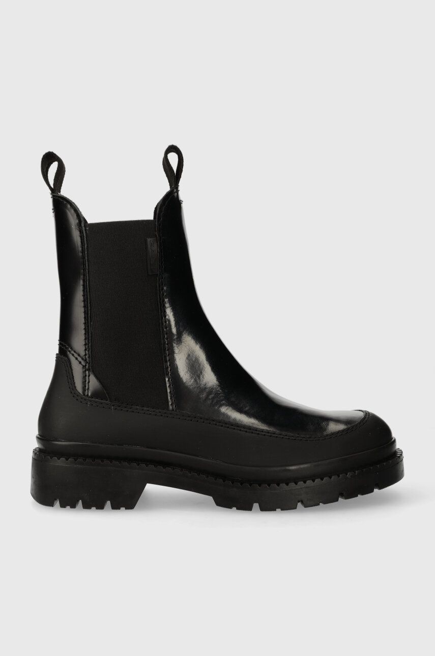 Kožené kotníkové boty Gant Prepnovo dámské, černá barva, na plochém podpatku, lehce zateplené, 27551365.G00