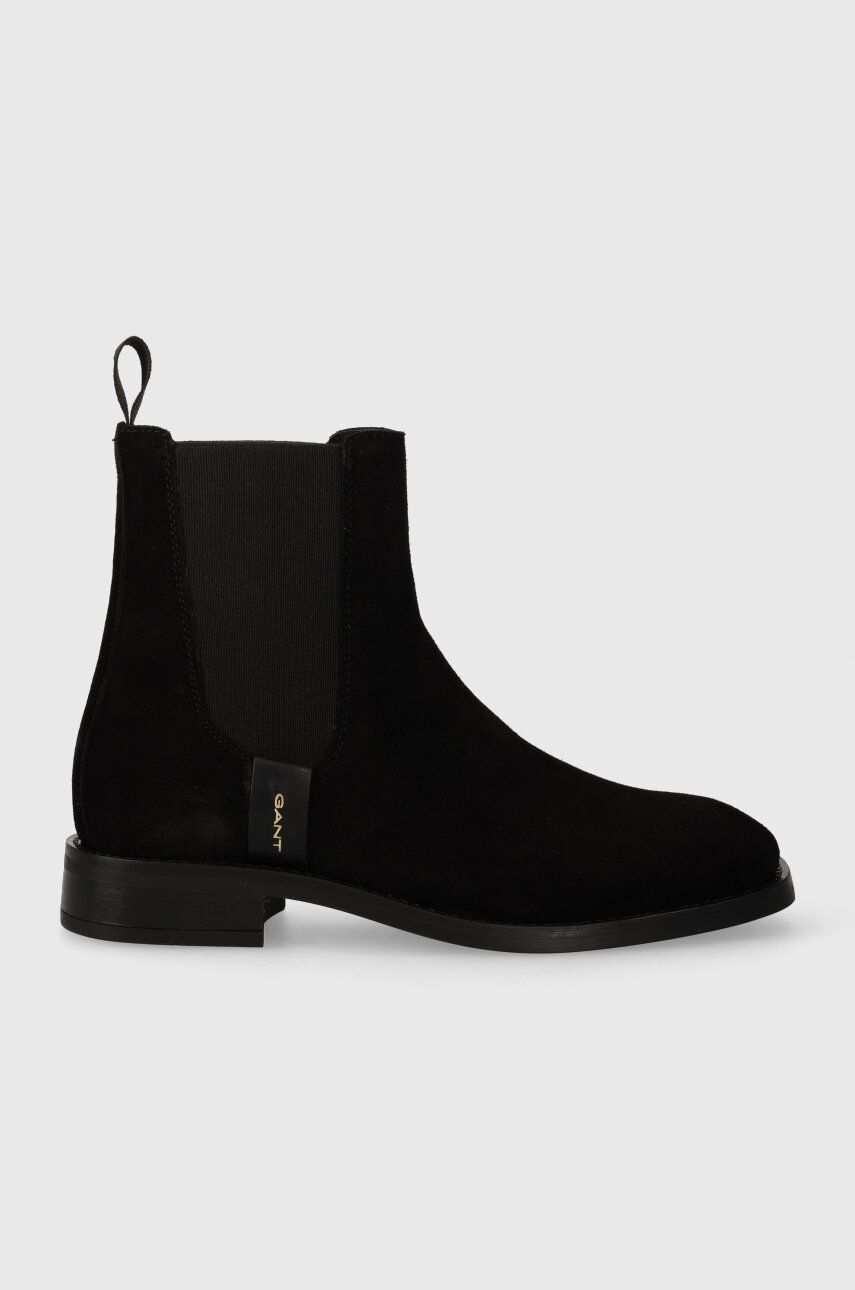 Gant Botine Din Piele Intoarsa Fayy Femei, Culoarea Negru, Cu Toc Plat, 27553384.g00