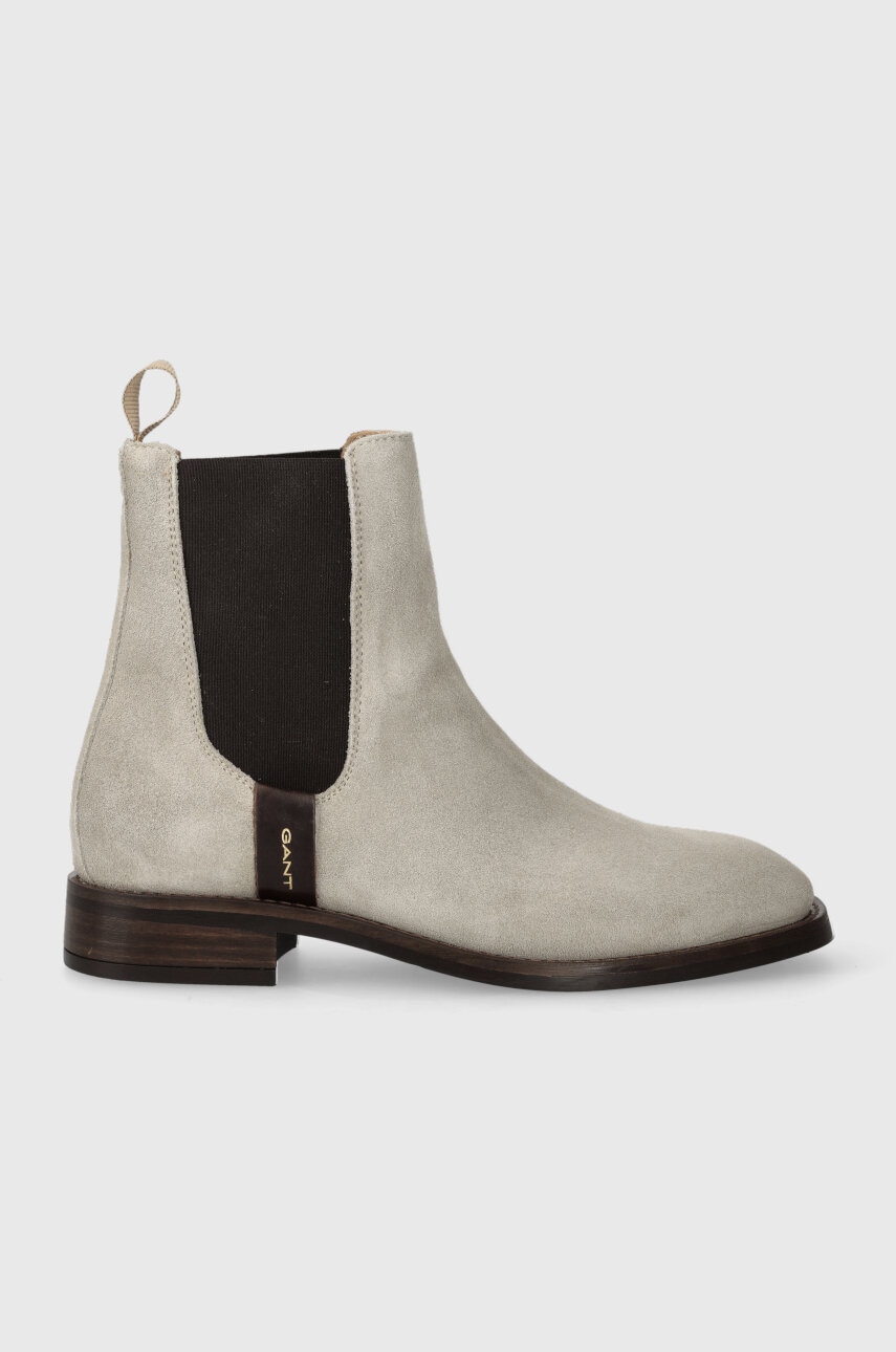 Gant botine din piele intoarsa Fayy femei, culoarea gri, cu toc plat, 27553384.G236