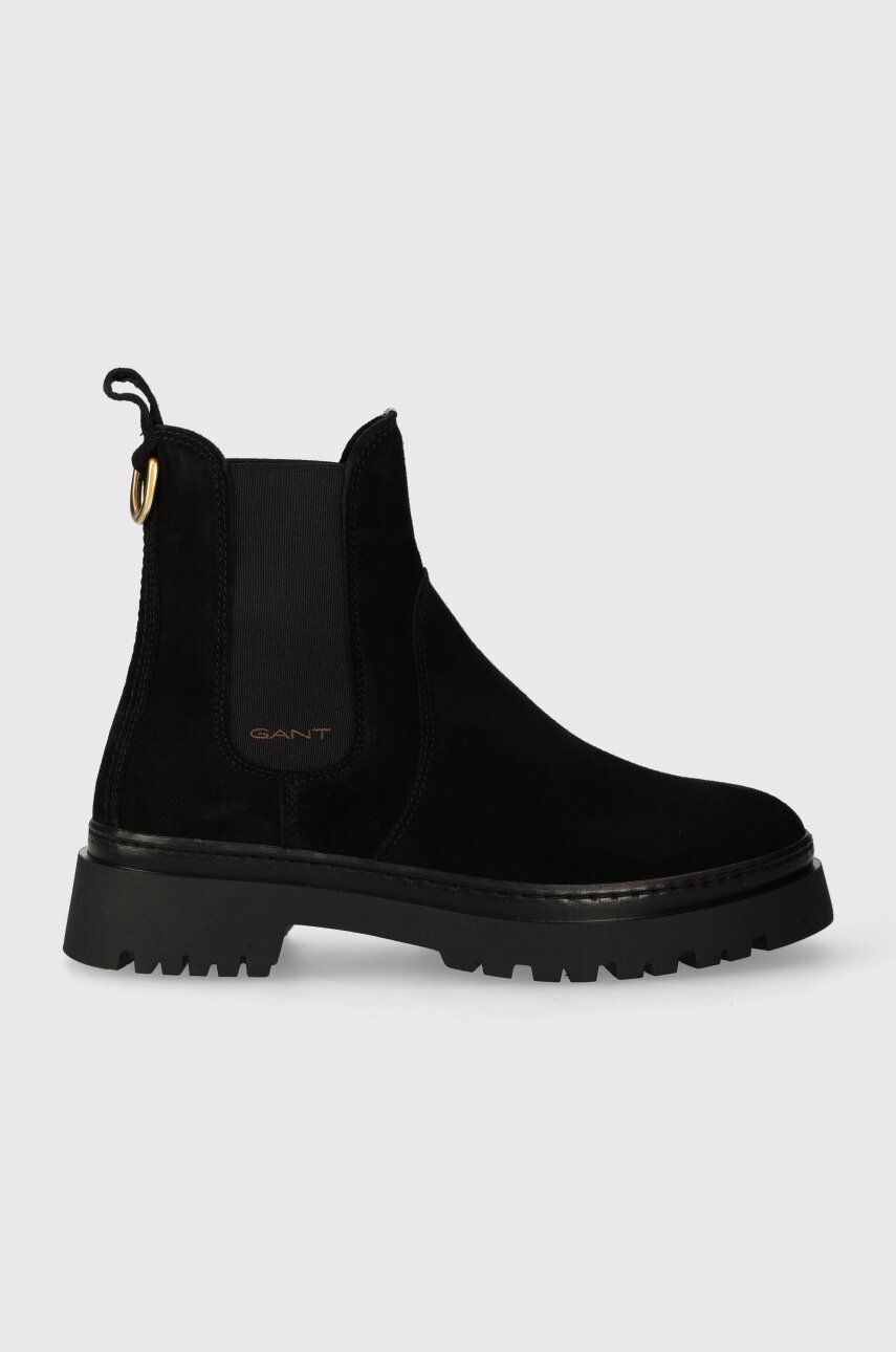 Semišové kotníkové boty Gant Aligrey dámské, černá barva, na plochém podpatku, 27553441.G00 - černá 