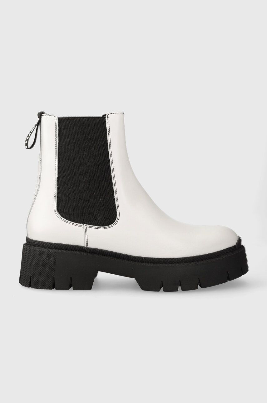 Kožené kotníkové boty HUGO Kris dámské, bílá barva, na platformě, 50494677 - bílá -  Svršek: Te