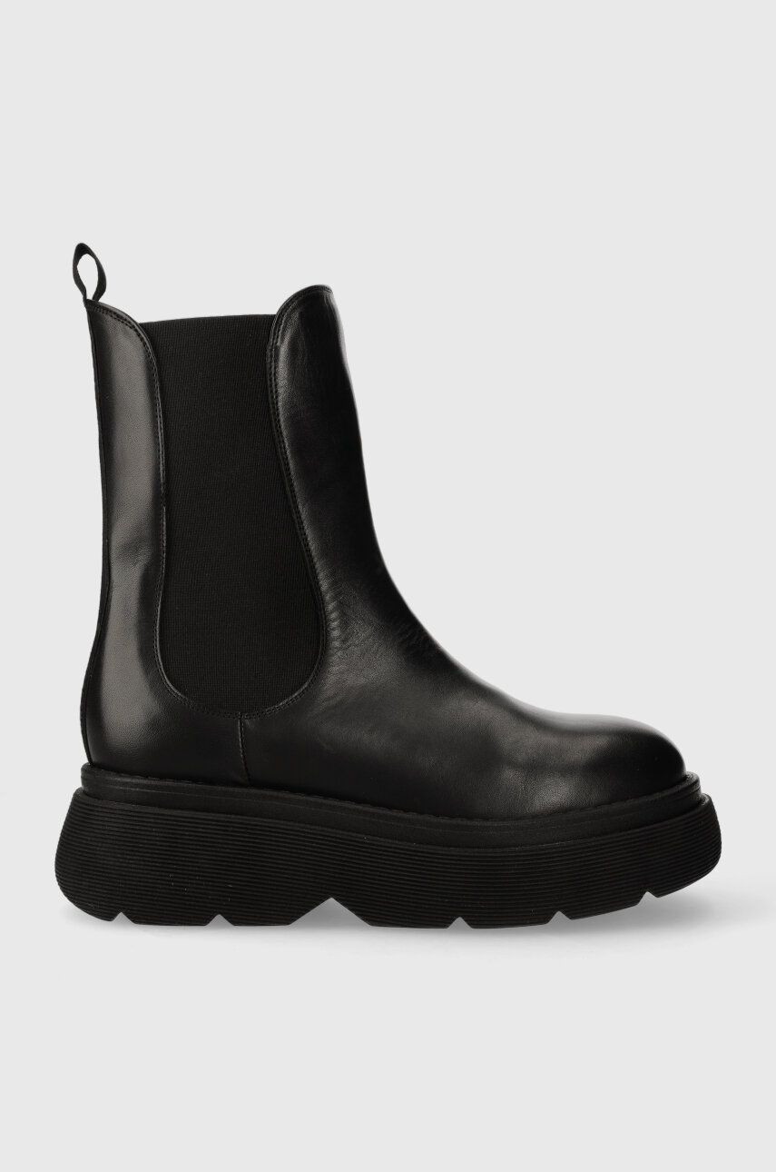 Kožené kotníkové boty Weekend Max Mara Calamai dámské, černá barva, na platformě, 2357960132600 - če