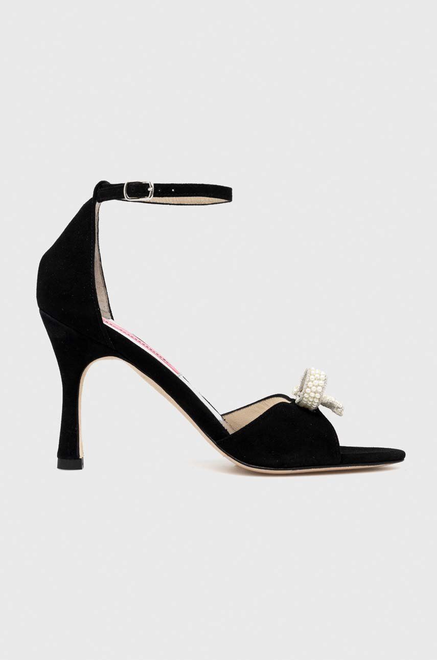 Levně Semišové sandály Custommade Ashley Pearl Bow černá barva, 999621046