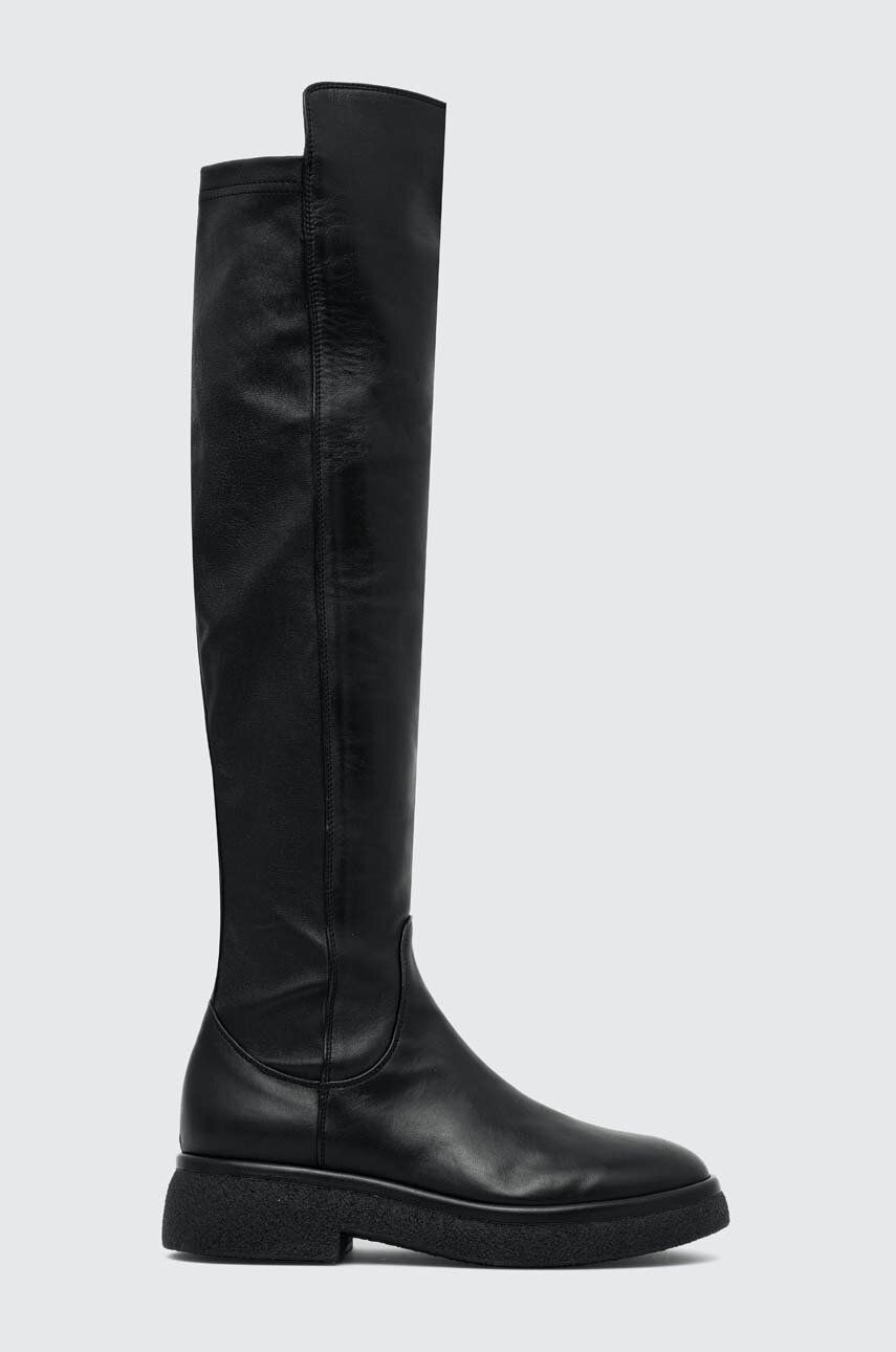 E-shop Kožené kozačky AGL ALISON R BOOT dámské, černá barva, na plochém podpatku, D721586PWK06891013