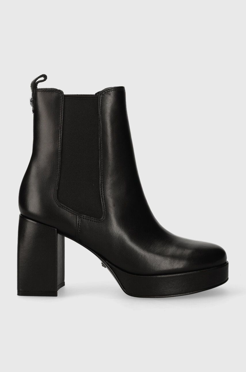 Kožené kotníkové boty Guess WILEY dámské, černá barva, na podpatku, FL7WLY LEA10 - černá - Svršek: T