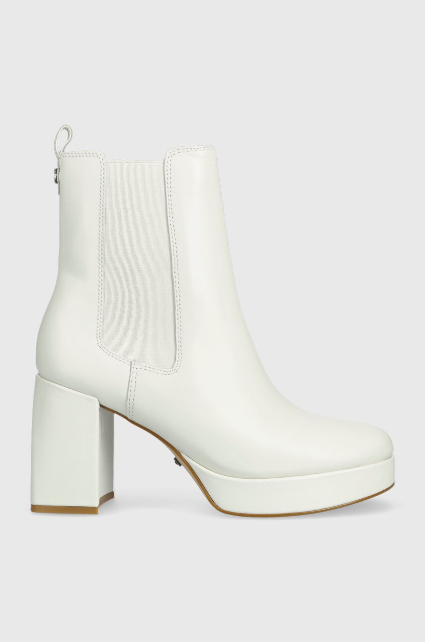 

Кожаные полусапоги Guess WILEY женские цвет белый каблук кирпичик FL7WLY LEA10