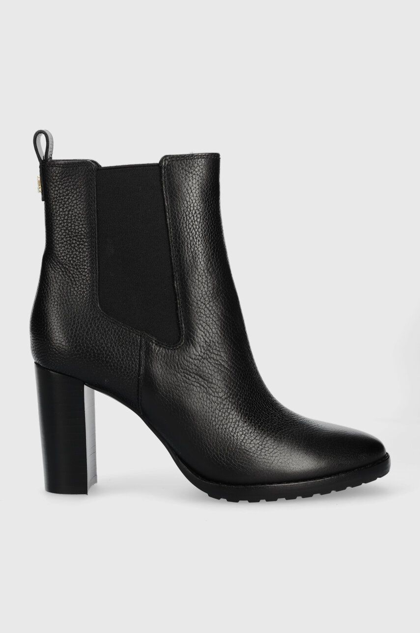 Kožené kotníkové boty Lauren Ralph Lauren Mylah dámské, černá barva, na podpatku, 802912285001 - čer