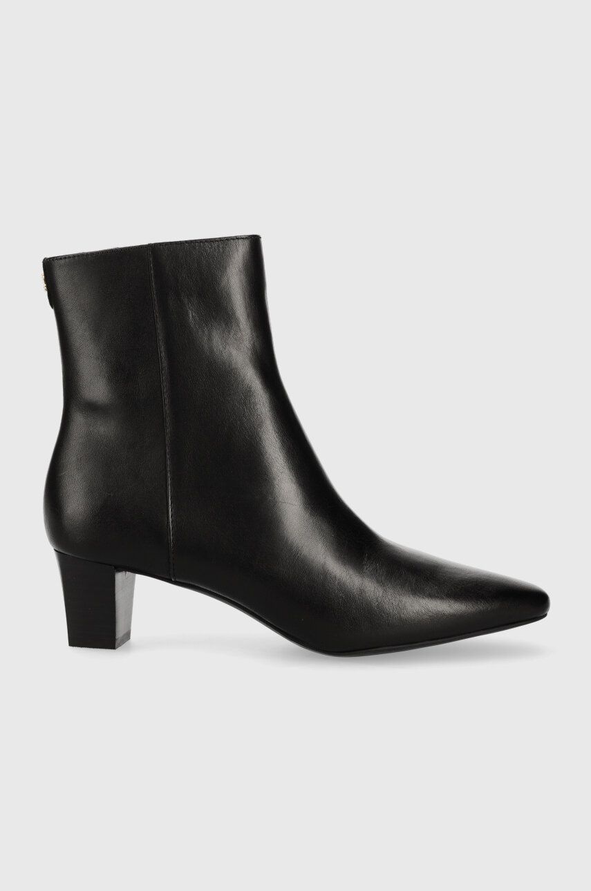 Levně Kožené kotníkové boty Lauren Ralph Lauren Willa dámské, černá barva, na podpatku, 802912365001