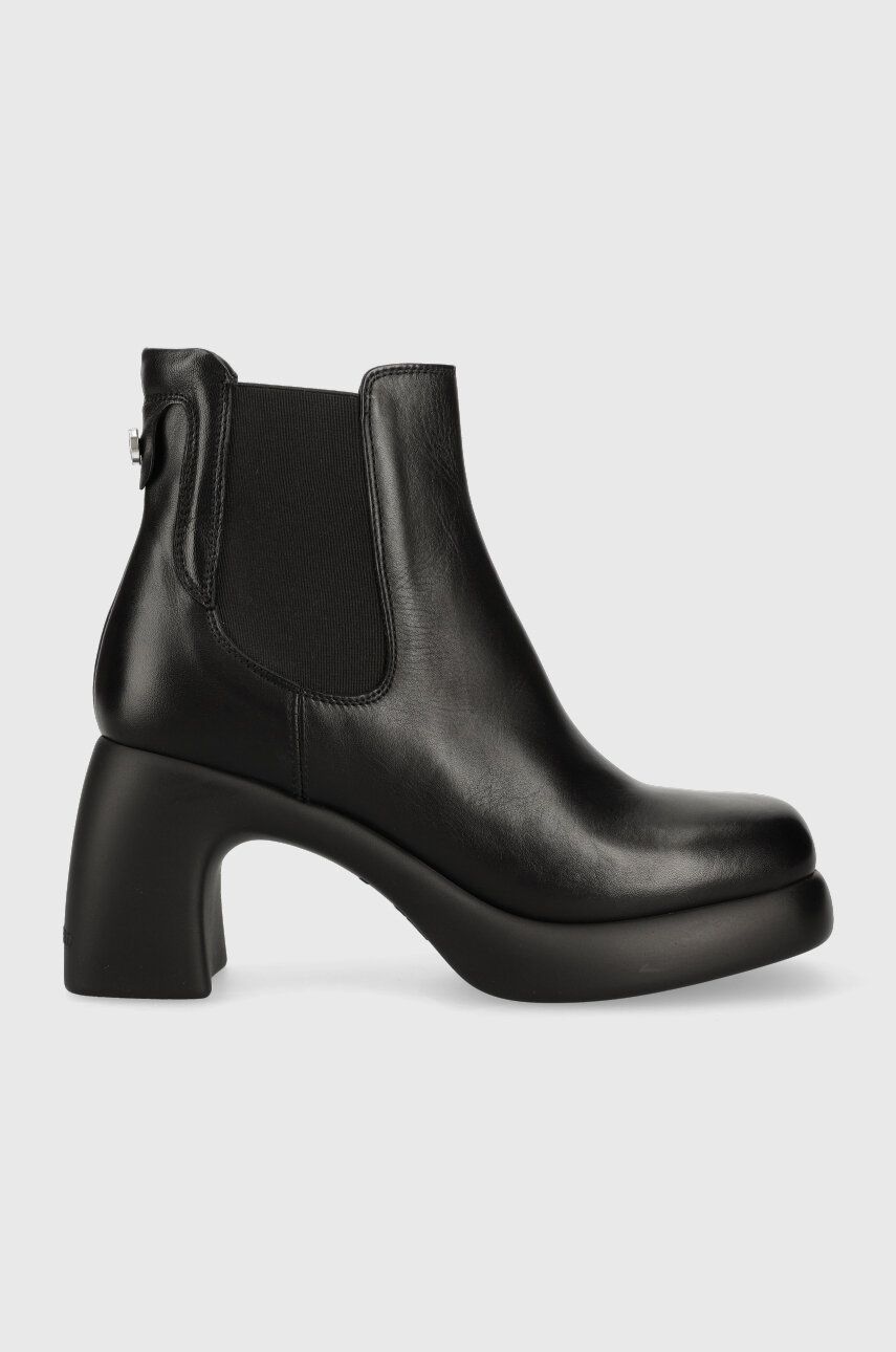 Kožené kotníkové boty Karl Lagerfeld ASTRAGON dámské, černá barva, na podpatku, KL33840 - černá - 