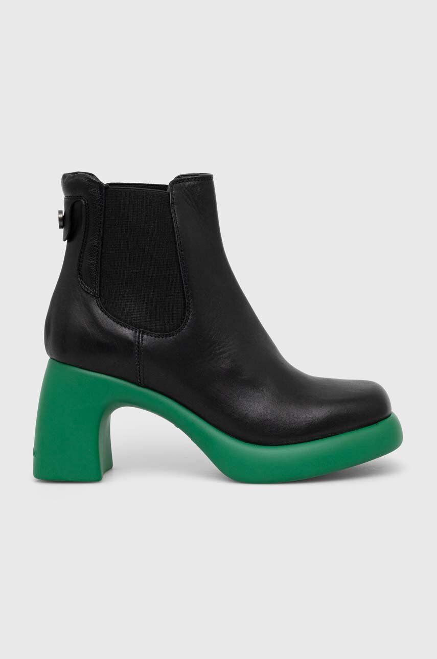Levně Kožené kotníkové boty Karl Lagerfeld ASTRAGON dámské, černá barva, na podpatku, KL33840