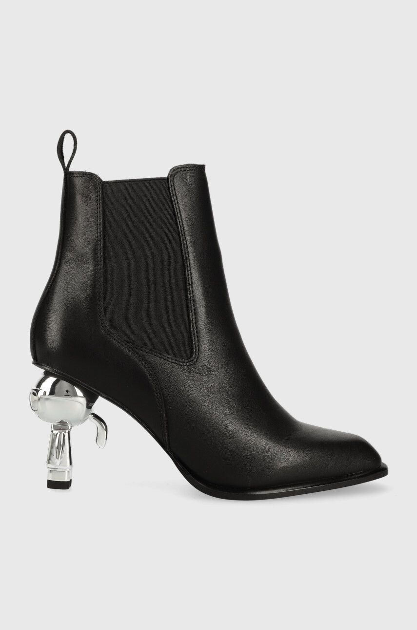 Levně Kožené kotníkové boty Karl Lagerfeld IKON HEEL dámské, černá barva, na podpatku, KL39060