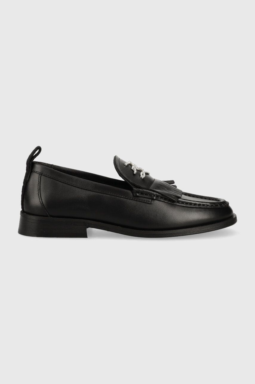 Karl Lagerfeld mocasini de piele MOKASSINO II femei, culoarea negru, cu toc plat, KL41430