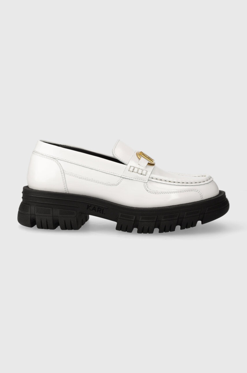 Karl Lagerfeld mocasini de piele PRECINCT KL femei, culoarea alb, cu platforma, KL43823