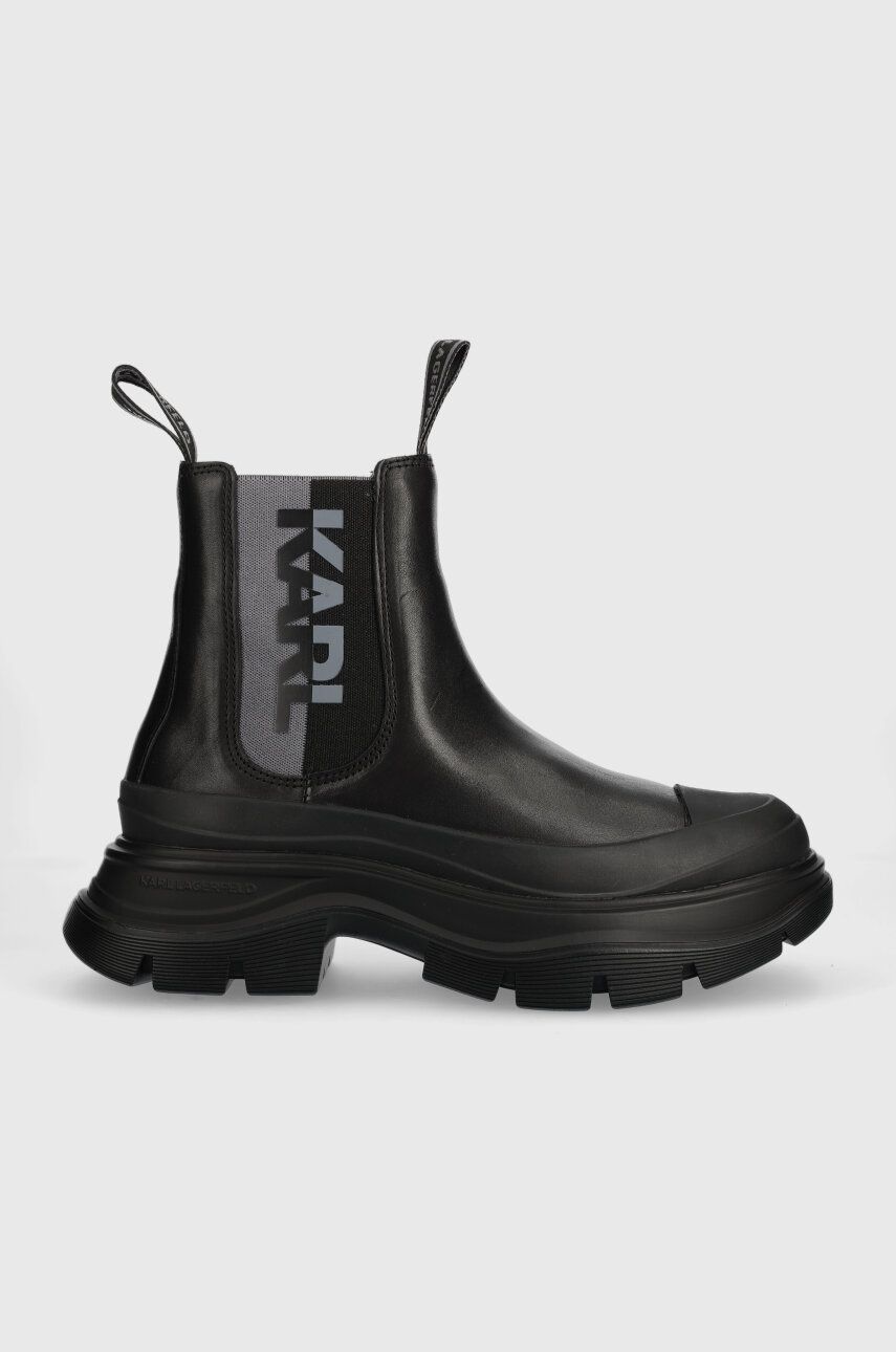 E-shop Kožené kotníkové boty Karl Lagerfeld LUNA dámské, černá barva, na platformě, KL42944F
