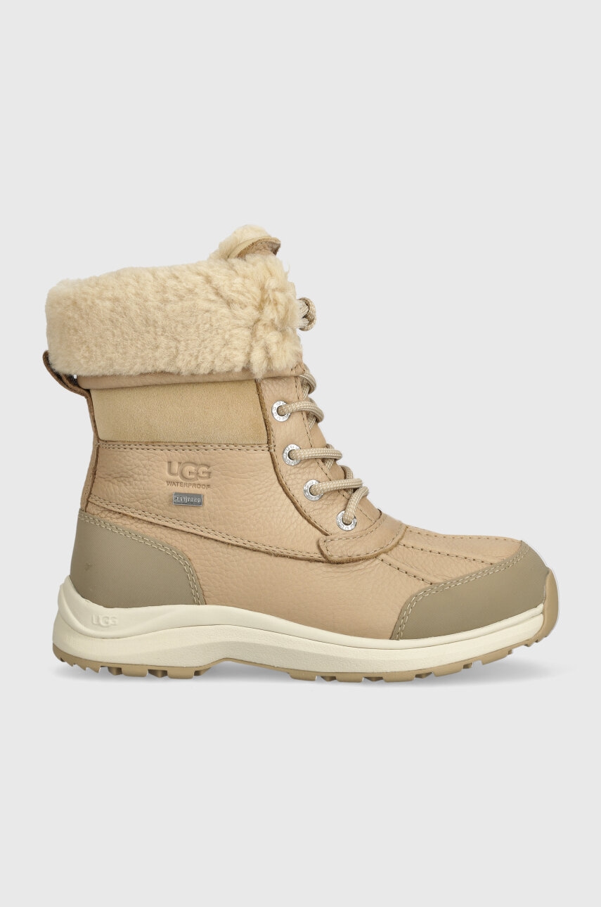 Ugg Ghete De Piele Adirondack Boot Iii Femei, Culoarea Bej, Cu Toc Plat, Izolat, 1095141