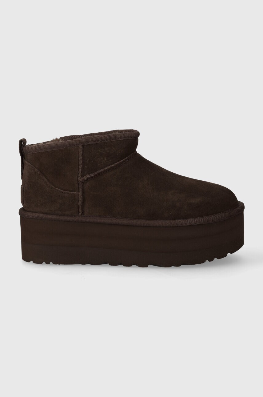 UGG cizme de zapada din piele intoarsa Classic Ultra Mini Platform culoarea maro, 1135092