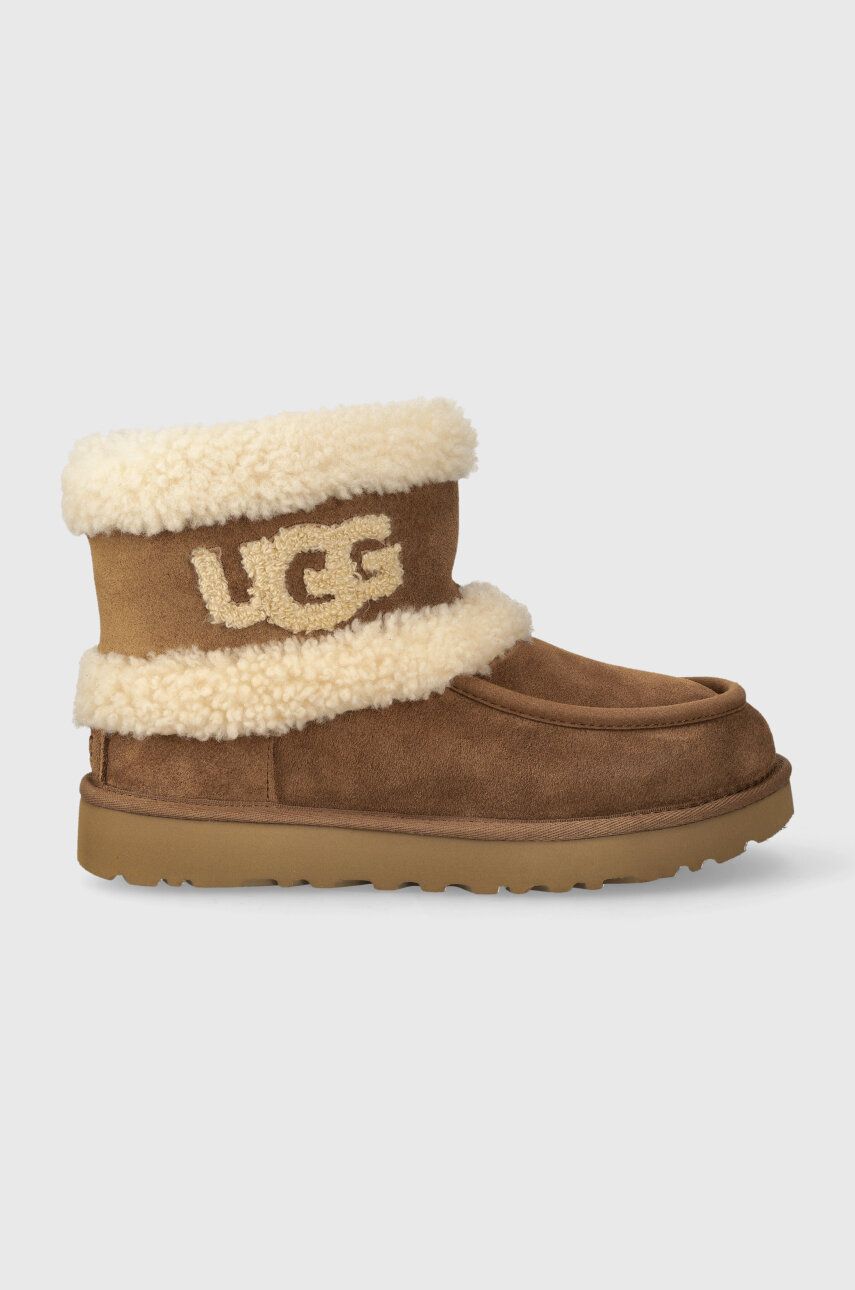UGG cizme de zapada din piele intoarsa Ultra Mini Ugg Fluff culoarea maro, 1145410