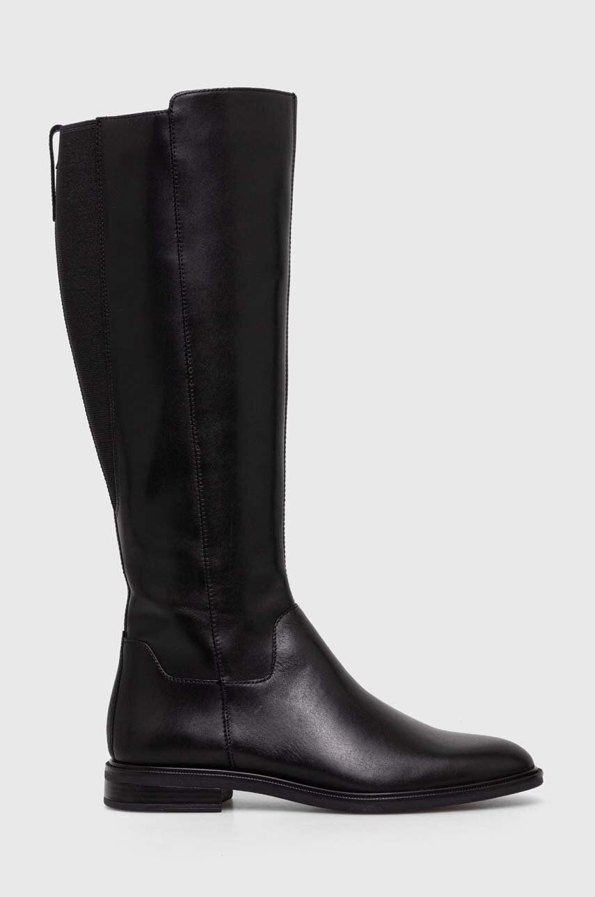 Levně Kožené kozačky Vagabond Shoemakers FRANCES 2.0 dámské, černá barva, na plochém podpatku, 5606.201.20