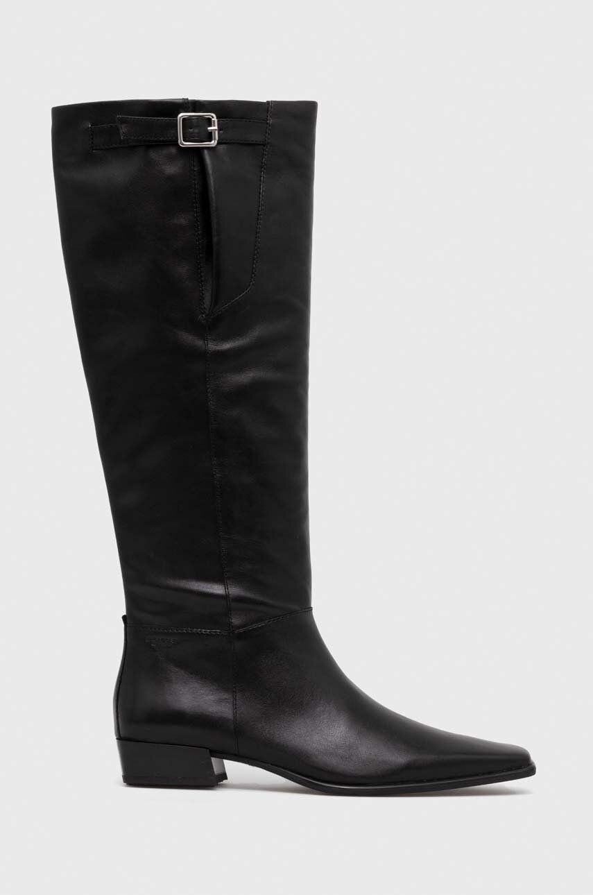 Kožené kozačky Vagabond Shoemakers NELLA dámské, černá barva, na plochém podpatku, 5616.101.20