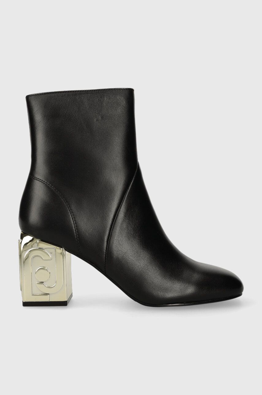 Kožené kotníkové boty Liu Jo SARA 01 dámské, černá barva, na podpatku, SF3059P010222222 - černá - 