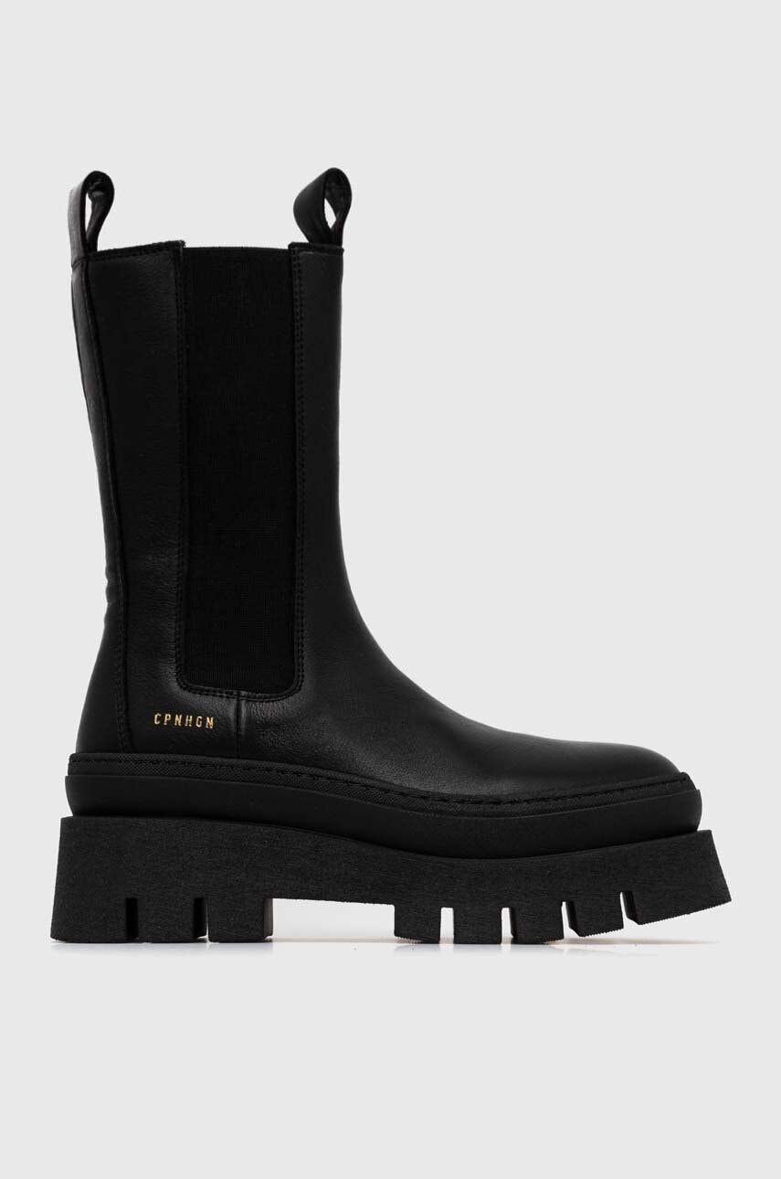 Copenhagen cizme de piele femei, culoarea negru, cu platforma, CPH685 vitello
