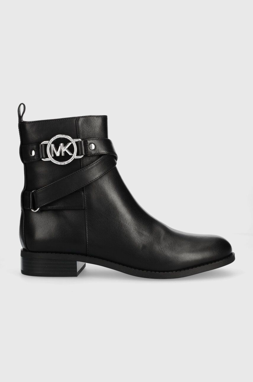 Levně Kožené kotníkové boty MICHAEL Kors Rory dámské, černá barva, na plochém podpatku, 40F2ROFE8L
