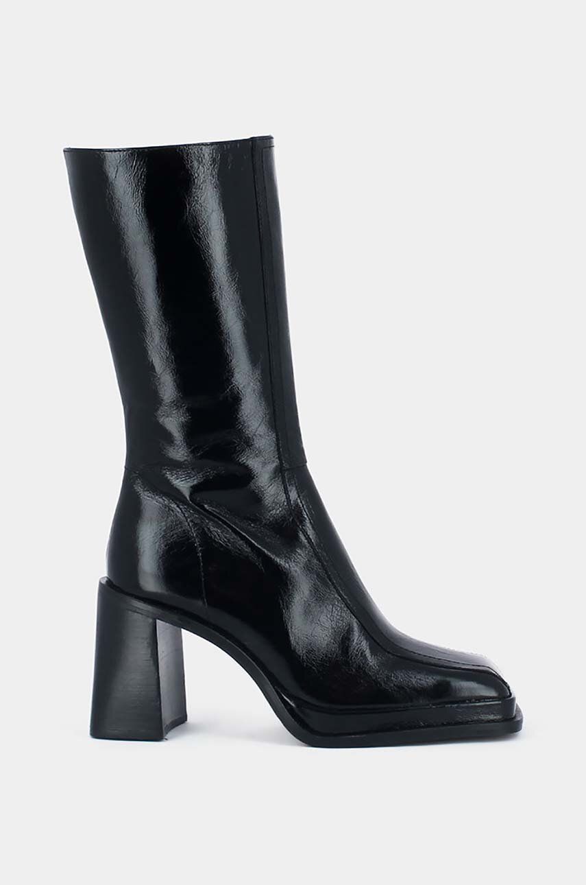 Levně Kožené kotníkové boty Jonak BAGNA CUIR BRILLANT dámské, černá barva, na podpatku, 3100161