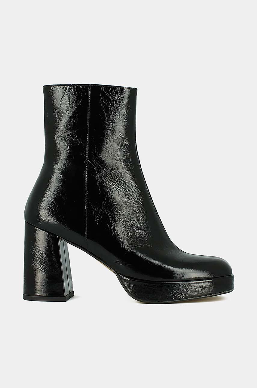 Kožené kotníkové boty Jonak VORIS CUIR BRILLANT dámské, černá barva, na podpatku, 3300088 - černá - 