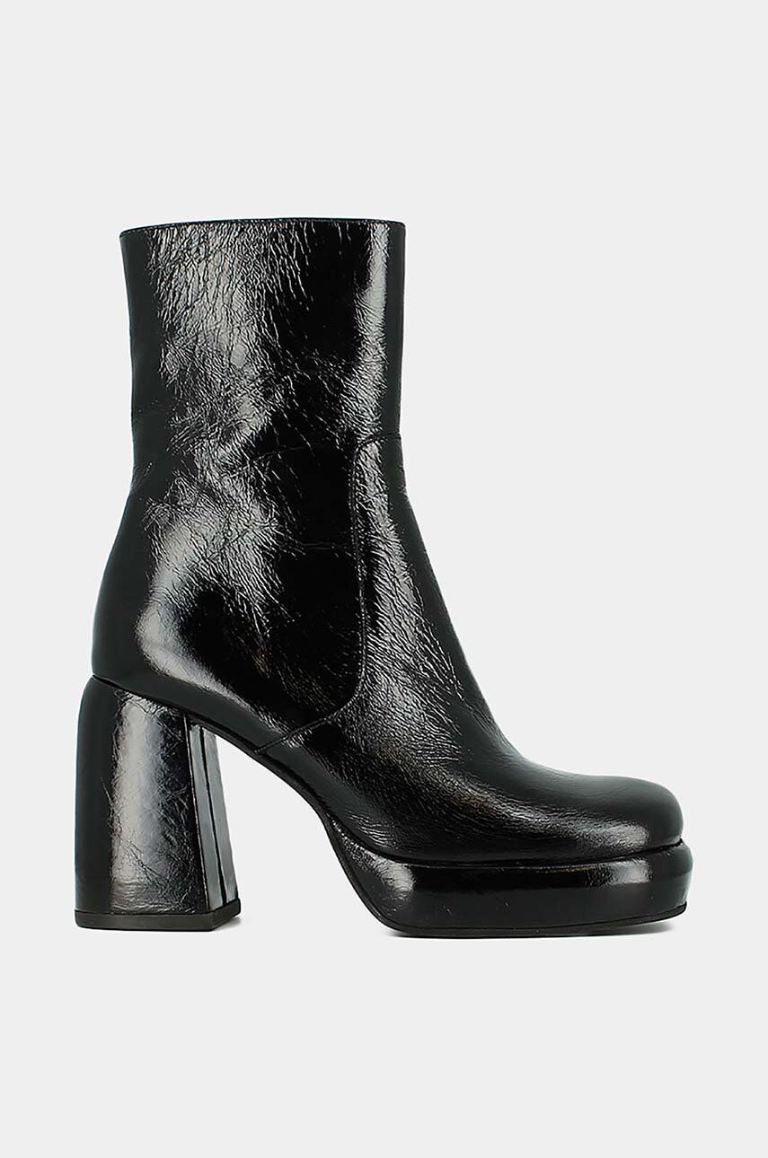 Levně Kožené kotníkové boty Jonak DENA CUIR BRILLANT dámské, černá barva, na podpatku, 3300205