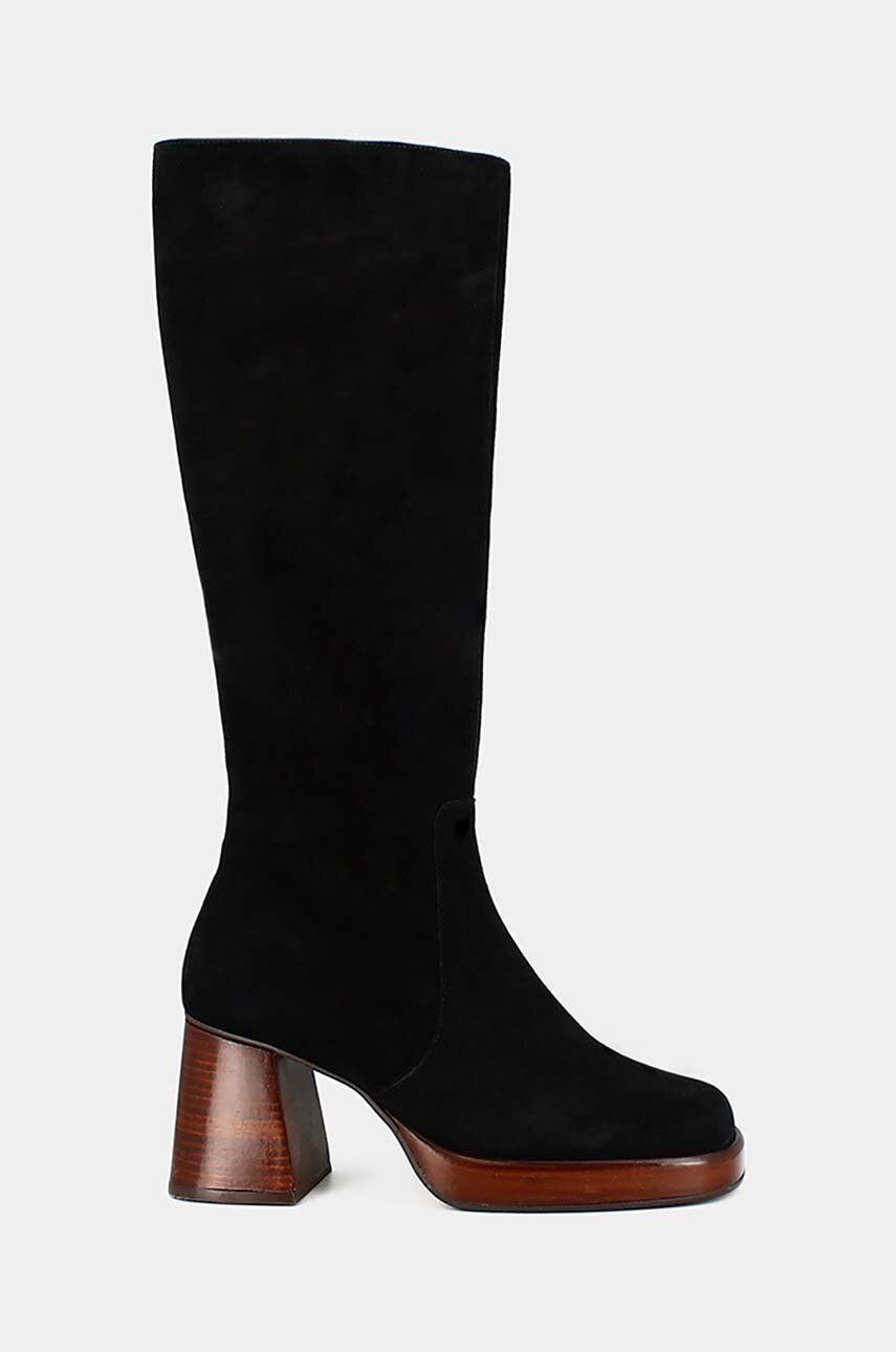 Semišové boty Jonak BETINA CROUTE dámské, černá barva, na podpatku, 6001816 - černá - Svršek: Semišo