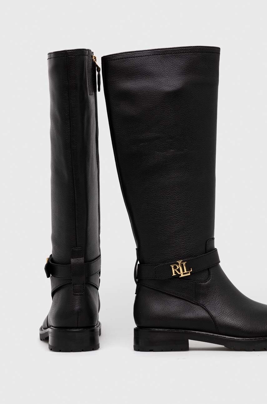 Шкіряні чоботи Lauren Ralph Lauren Hallee жіночі колір чорний на плоскому ходу 802915444001 