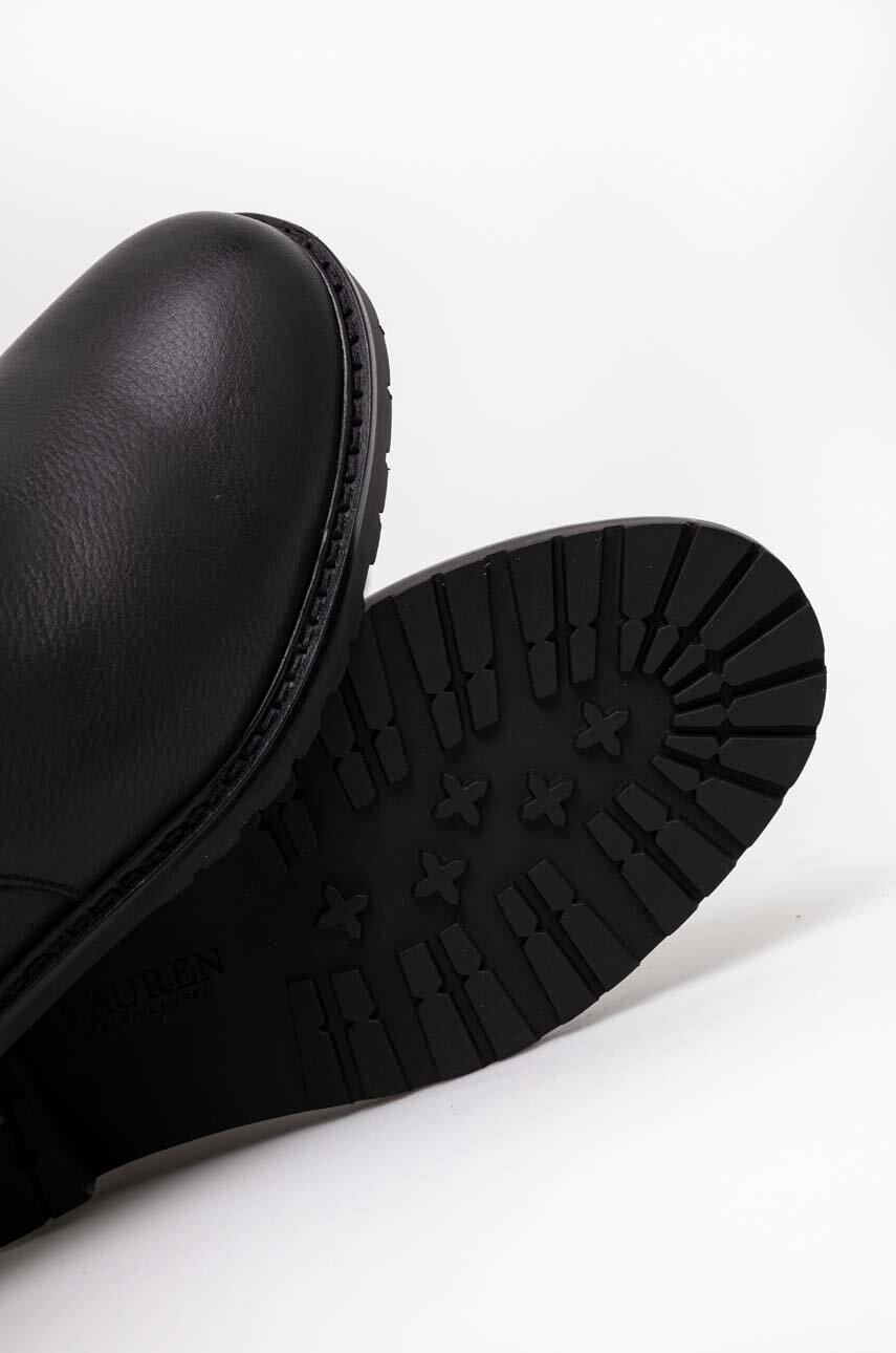 Шкіряні чоботи Lauren Ralph Lauren Hallee жіночі колір чорний на плоскому ходу 802915444001 