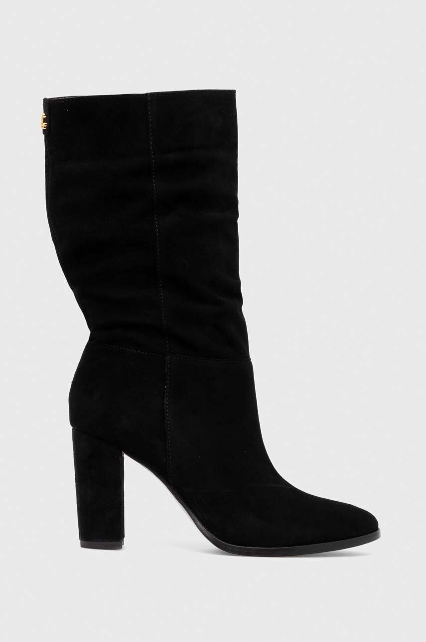 Levně Semišové boty Lauren Ralph Artizan II dámské, černá barva, na podpatku, 802917374001