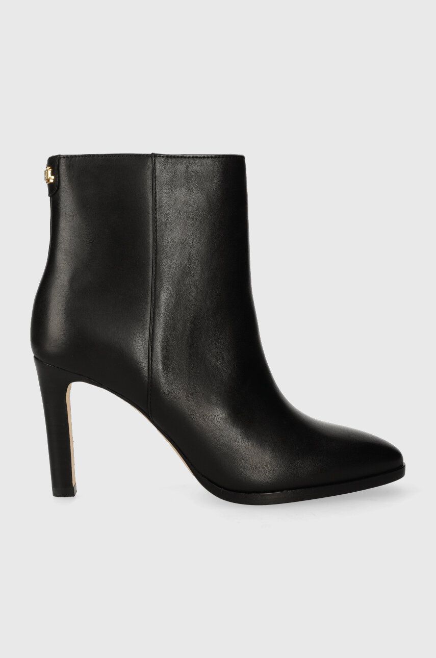 Kožené kotníkové boty Lauren Ralph Lauren Dylann dámské, černá barva, na podpatku, 802908332001 - če