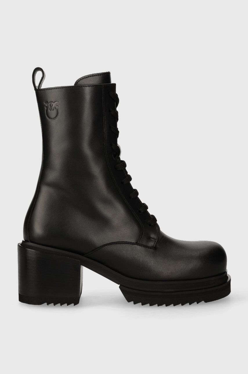 E-shop Kožené kotníkové boty Pinko Honneger dámské, černá barva, na podpatku, lehce zateplené, 102330 A0NY Z99