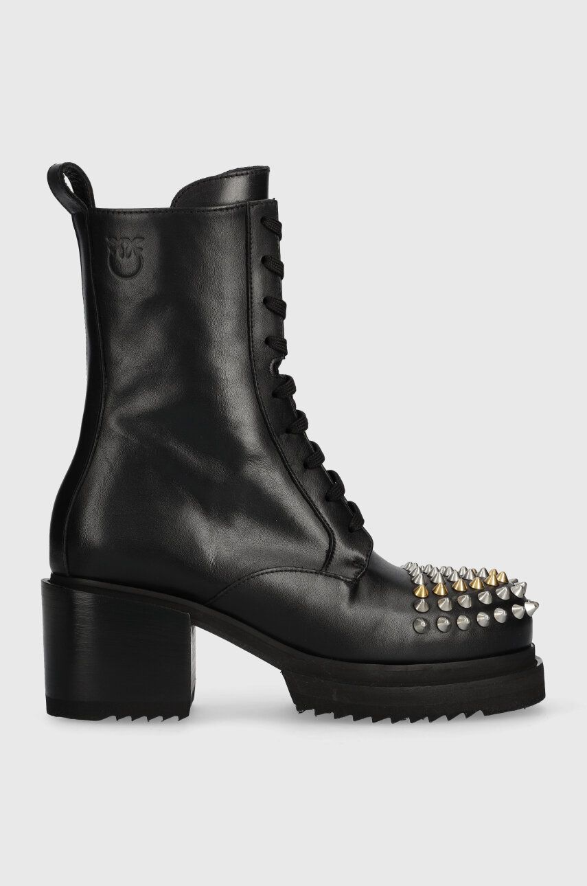 Kožené kotníkové boty Pinko Berio dámské, černá barva, na podpatku, 102333 A18Y Z99 - černá - Svršek