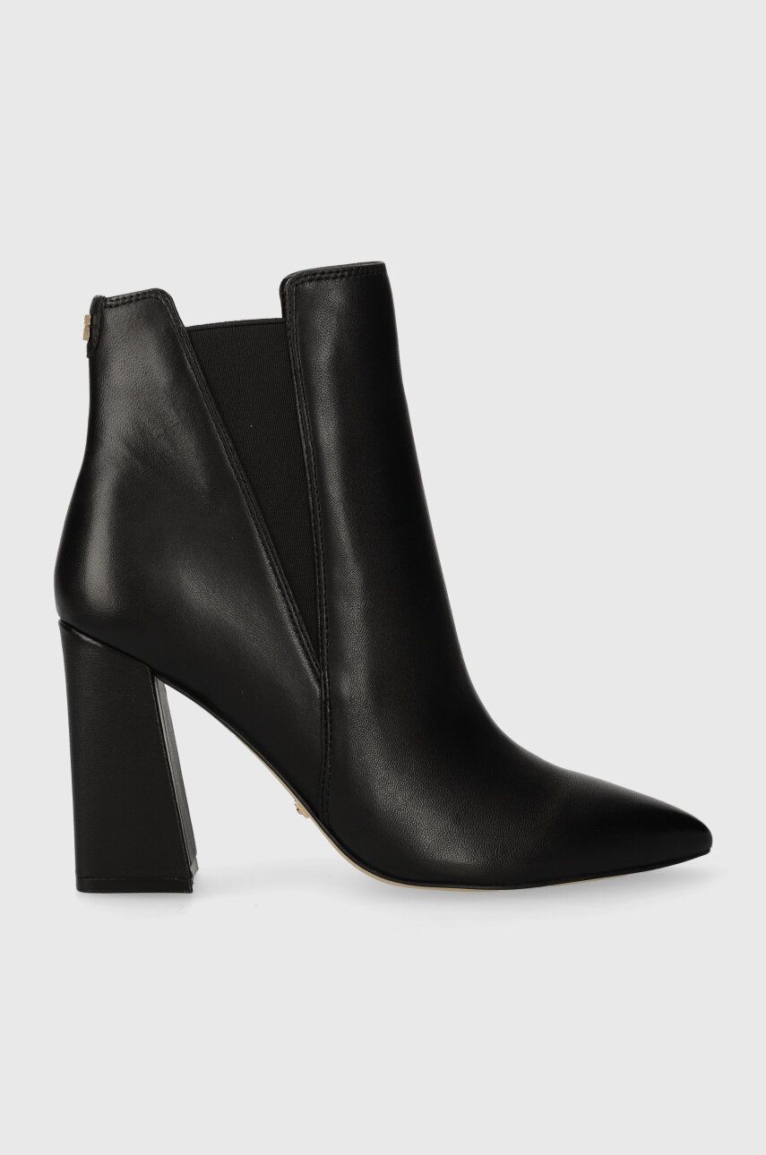 Kožené kotníkové boty Guess AVISH dámské, černá barva, na podpatku, FL8AVH LEA10 - černá - Svršek: T