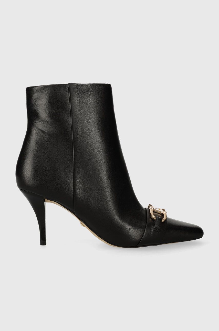 Levně Kožené kotníkové boty Guess SILENE dámské, černá barva, na podpatku, lehce zateplené, FL8SIL LEA10
