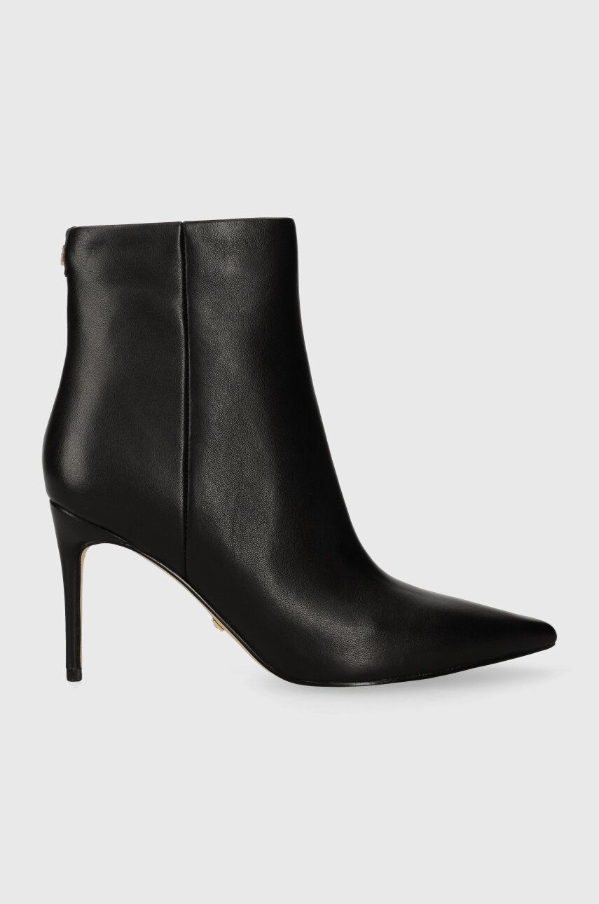 Kožené kotníkové boty Guess RICHER dámské, černá barva, na podpatku, FL8CHE LEA10 - černá - Svršek: 