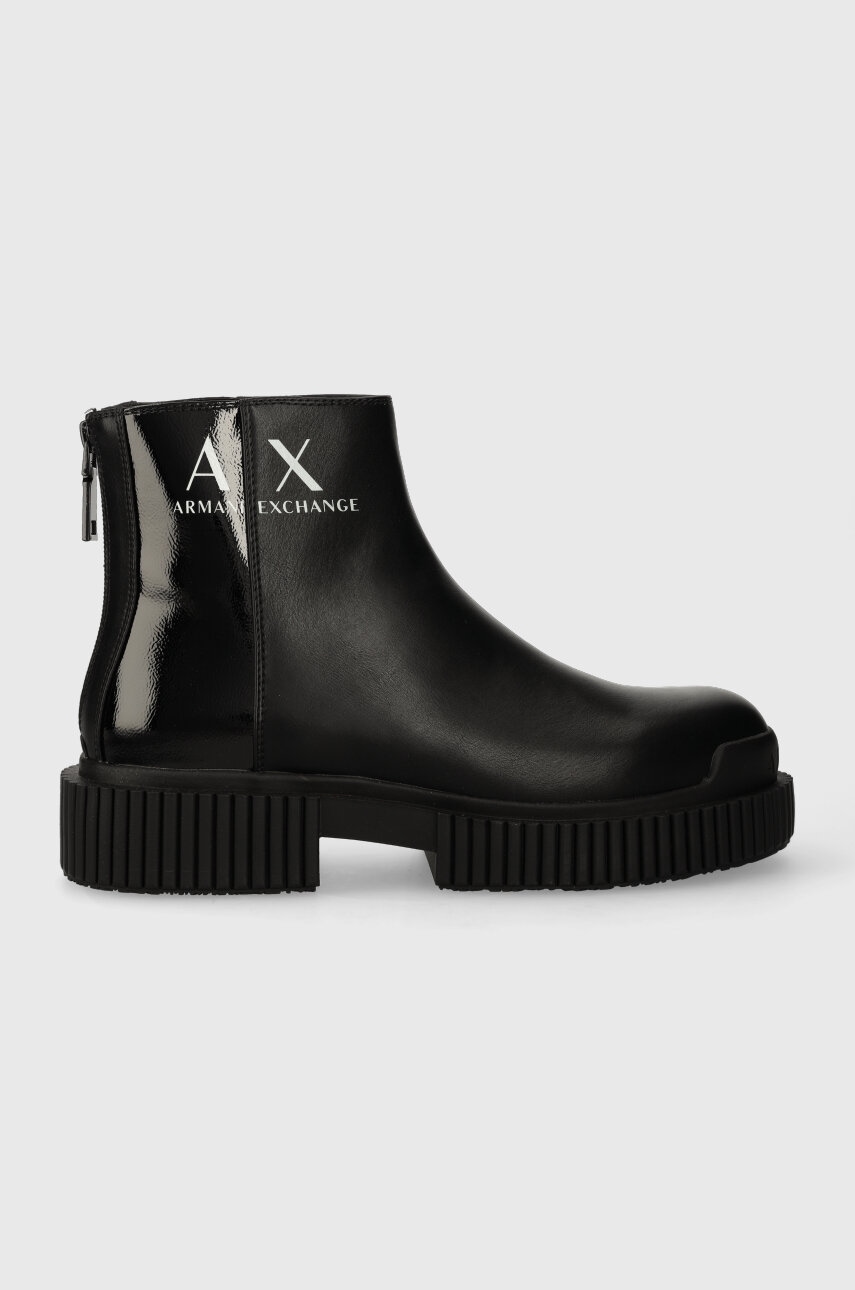 Levně Nízké kozačky Armani Exchange dámské, černá barva, na platformě, XDM009.XV742.K001