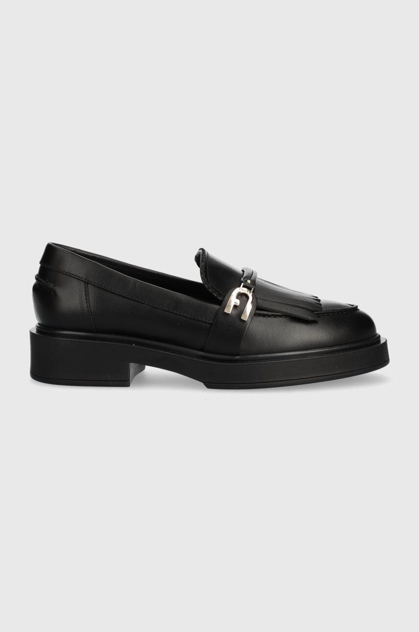 Furla Mocasini De Piele Legacy Femei, Culoarea Negru, Cu Toc Plat, Yg84flgbx2394o6000