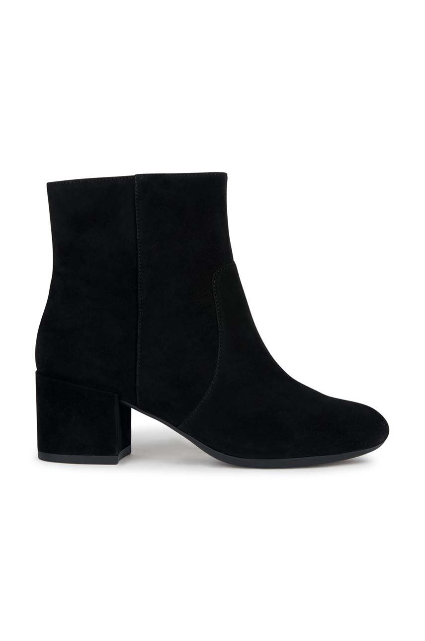 Levně Semišové boty Geox D ELEANA D dámské, černá barva, na podpatku, D36TWD 00021 C9999