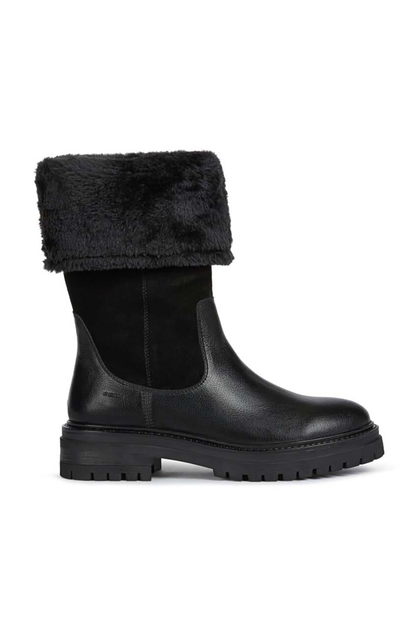 Geox ghete de piele D IRIDEA M femei, culoarea negru, cu toc plat, izolare usoara, D04HRM 02246 C9999