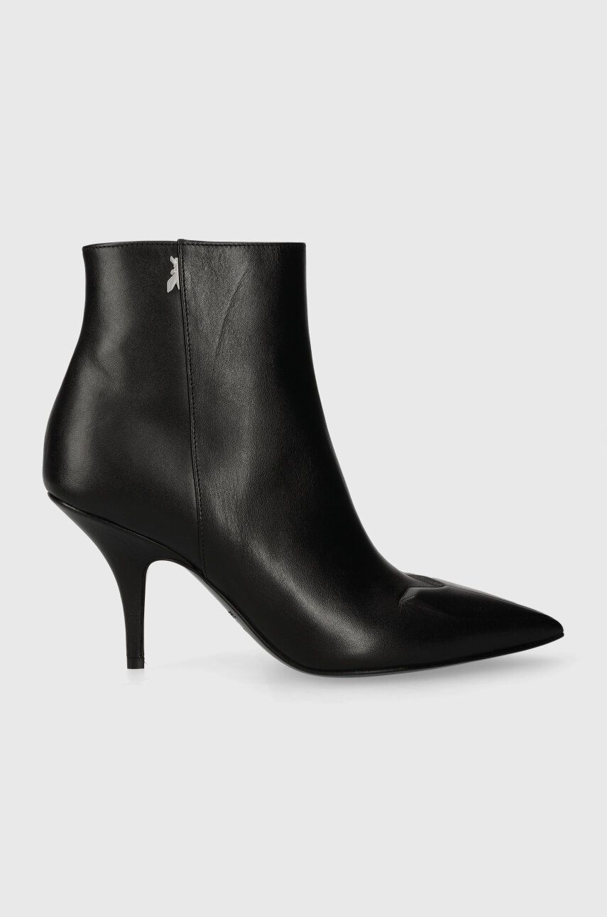 Kožené kotníkové boty Patrizia Pepe dámské, černá barva, na podpatku, 2Y0010 L048 K103 - černá - Svr