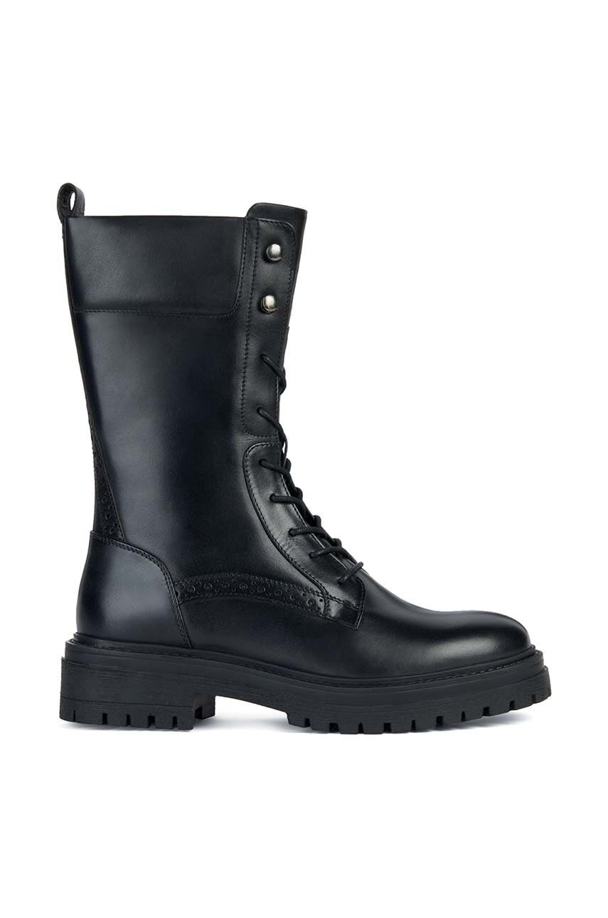 Kožené kotníkové boty Geox D IRIDEA E dámské, černá barva, na plochém podpatku, D36HRE 00043 C9999 -
