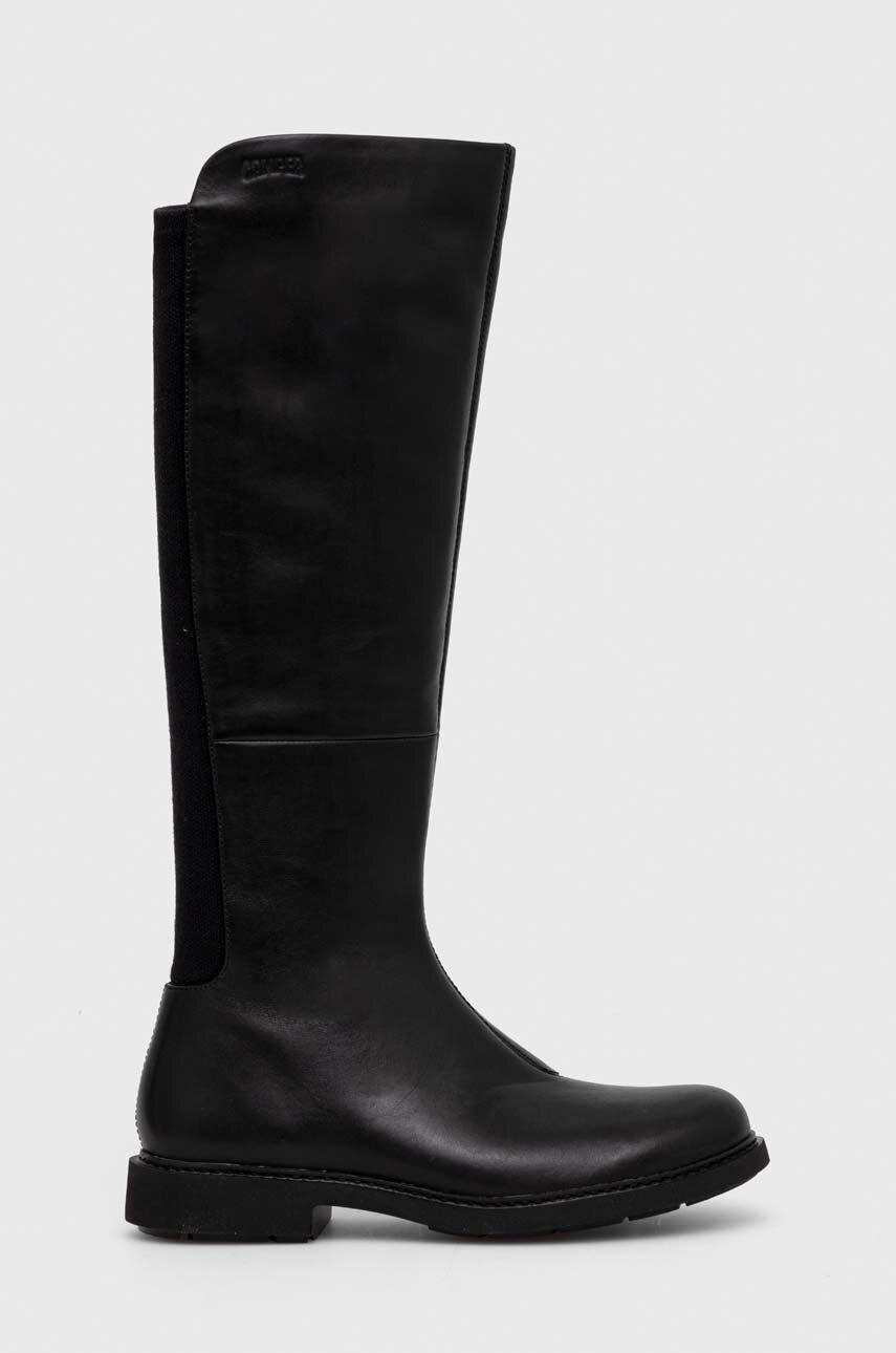 Kožené kozačky Camper Neuman dámské, černá barva, na plochém podpatku, K400248.003