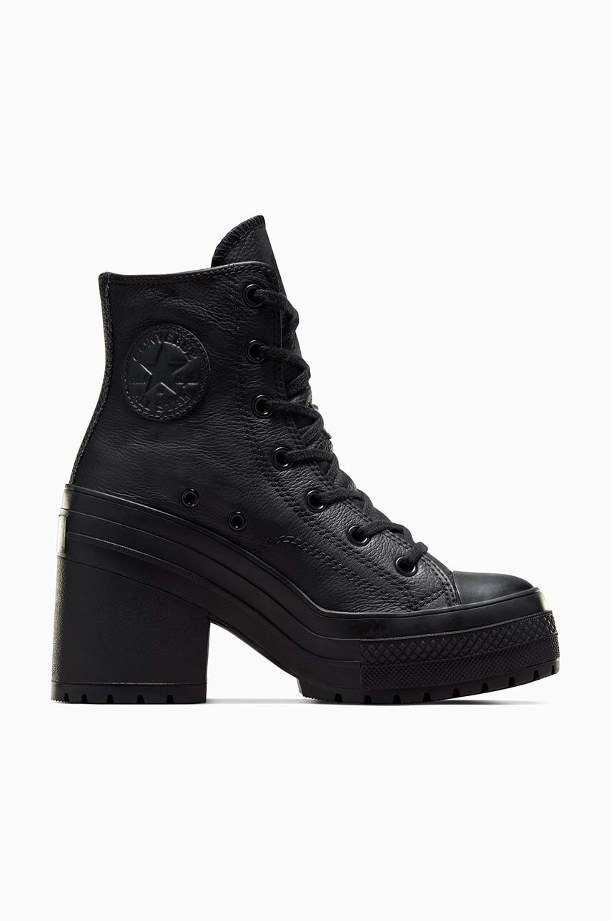 Converse cizme de piele Chuck 70 De Luxe Heel femei, culoarea negru, cu toc drept, A06145C