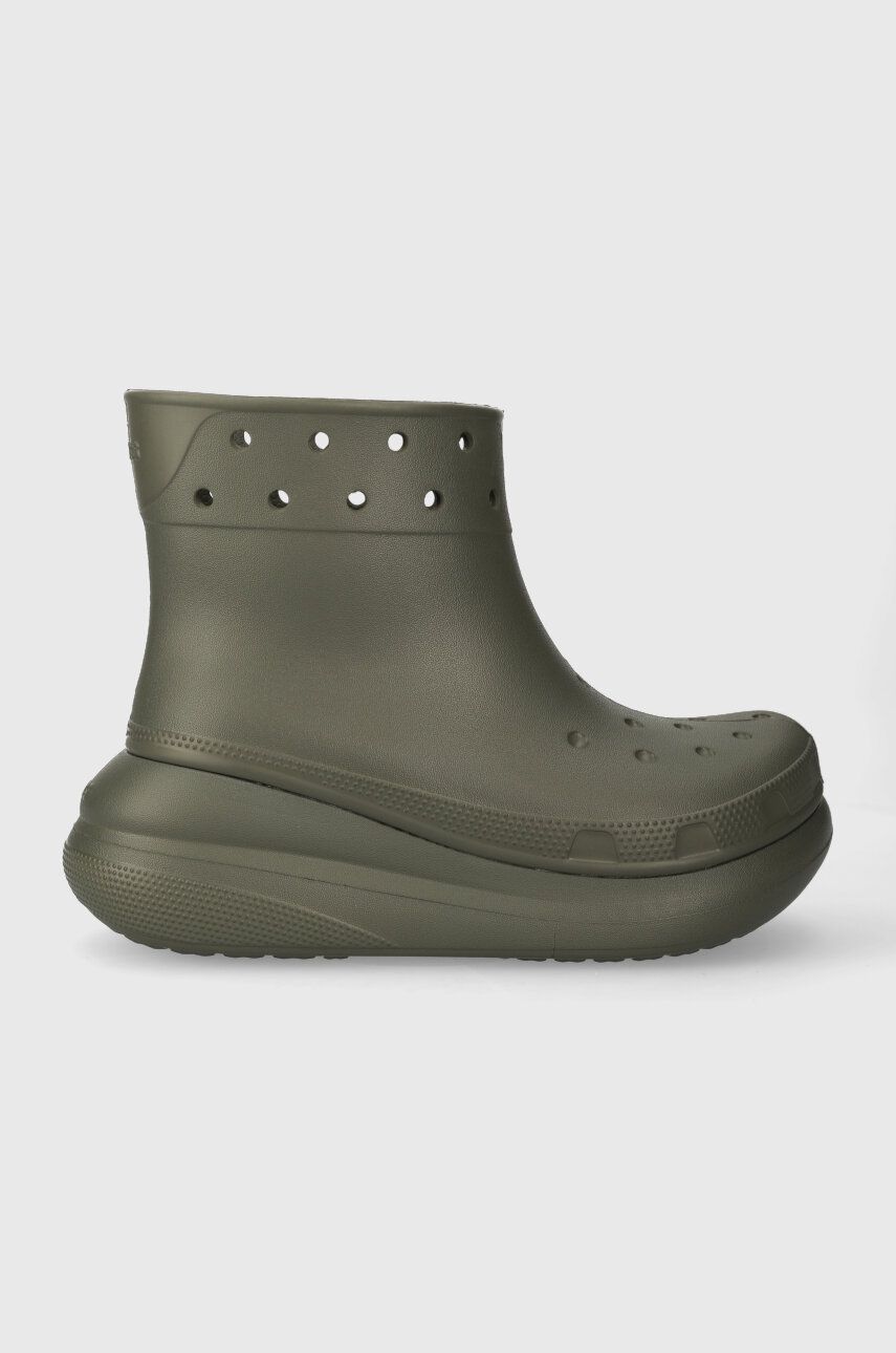 Crocs Cizme Classic Crush Rain Boot Femei, Culoarea Verde, 207946