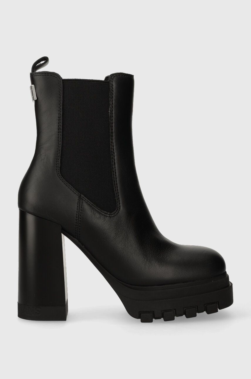 Levně Kožené kotníkové boty Tommy Jeans TJW HIGH HEEL CHELSEA dámské, černá barva, na plochém podpatku, EN0EN02306